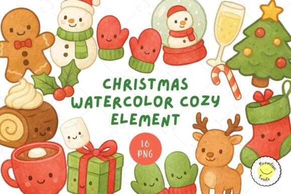 Download Christmas Watercolor Cute Cozy Element - Element Collection