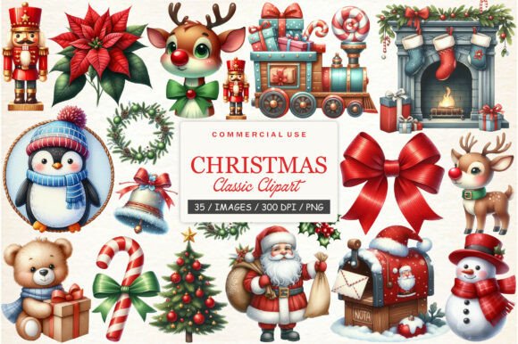 Download Watercolor Classic Christmas Clipart - Classic christmas clipart Collection