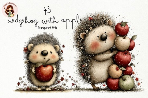 Download Cute Hedgehog with Apples PNG Clipart - Hedgehog Collection