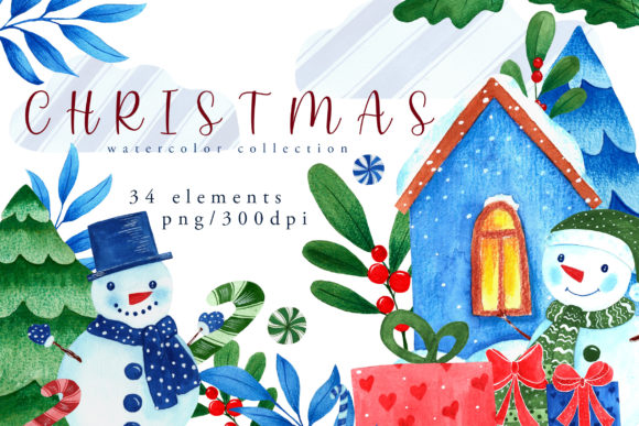 Download Christmas Watercolor Elements Collection - Element Collection