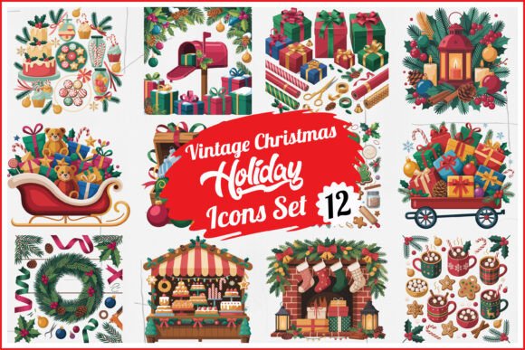 Download Vintage Christmas Holiday Clipart Bundle - Vintage christmas Collection