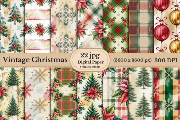 Download Vintage Christmas Digital Paper Bundle - Vintage christmas Collection