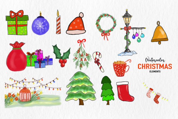 Download Watercolor Christmas Elements Set Vector - Element Collection
