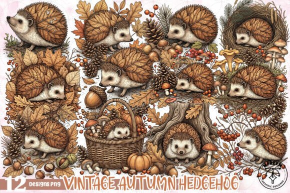 Download Vintage Autumn Hedgehog Clipart PNG - Hedgehog Collection