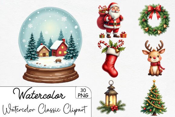 Download Watercolor Classic Christmas Clipart - Premium Resources