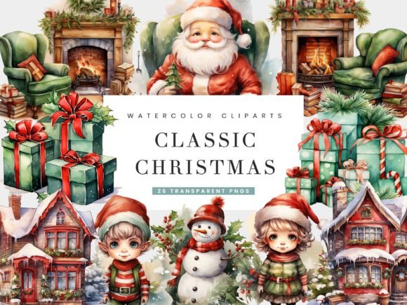 Download Watercolor Classic Christmas Clipart - Classic christmas clipart Collection