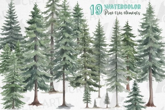 Download Watercolor Pine Trees Design Elements - Element Collection