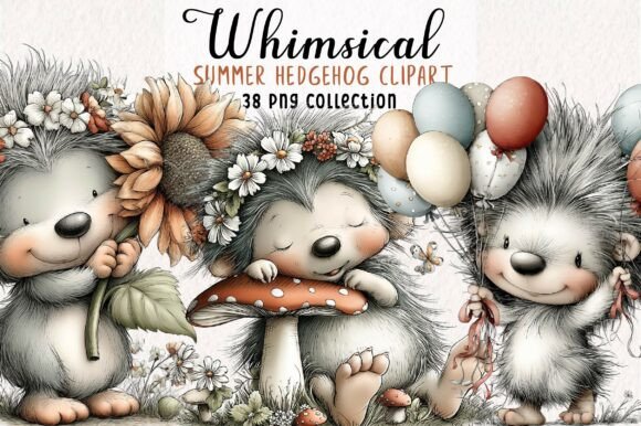 Download Whimsical Summer Hedgehog Clipart PNG - Hedgehog Collection