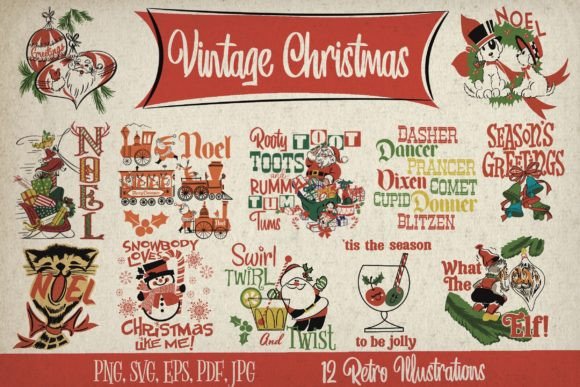 Download Vintage Christmas Illustration Bundle - Vintage christmas Collection