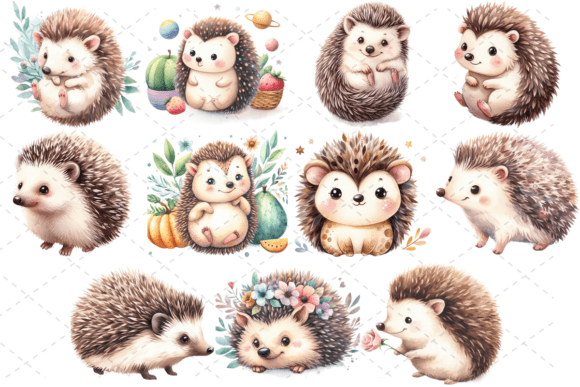 Download 11 Cute Watercolor Hedgehog PNG Bundle - Hedgehog Collection