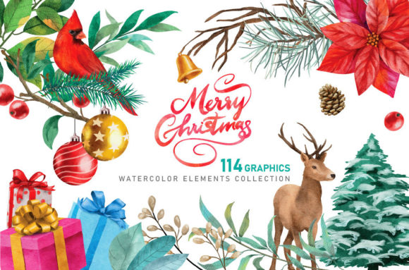 Download Christmas Watercolor Elements Graphics - Element Collection
