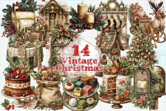 Download Vintage Christmas Watercolor PNG - Vintage christmas Collection